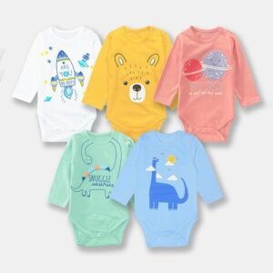 YUV - Pack of 5 Printed Round-Neck Rompers