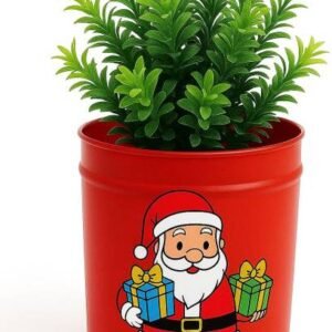 ARxyz Christmas Santa Planter Pot, Red Metal Container Plant Container Set