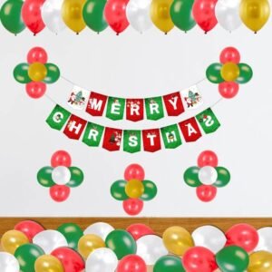 1iAM 143pcs Merry Christmas Red, Green, Golden & White Metallic Balloons Merry Christmas Decorations Items|Xmas Decoration|Christmas Decor(Set of 143pcs)