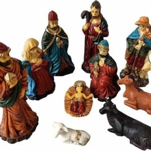 SK Craft 10 Piece Christmas Nativity Crib Set Decoration Baby Jesus, Christmas Crib Nativity Set, Christmas Decoration Separate Pieces 9 cm Pack of 10