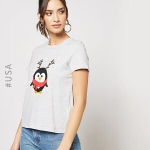 Wknd - Christmas Penguin Print Crew-Neck T-shirt