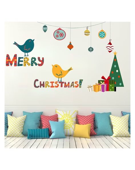 wollzo - Merry Christmas Print Adhesive Wall Stickers